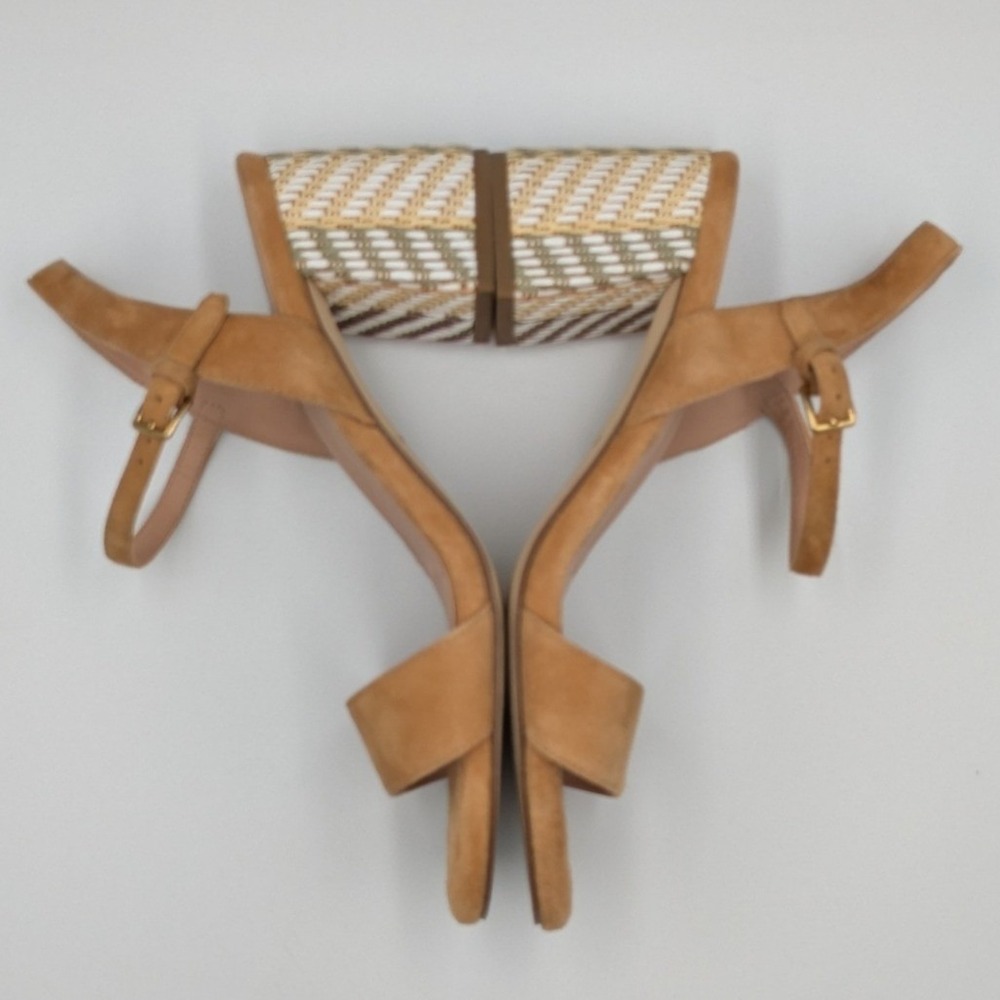 Cole Haan Grand 360 Tan Suede Woven Block Heel Ankle Strap Sandals 7B Resortwear - Picture 4 of 9